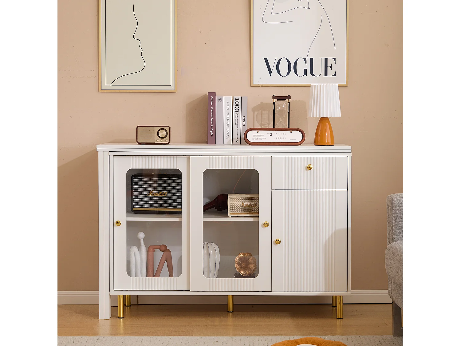 Modern dressoir met uitschuifbaar draaibaar blad - diverse opbergmogelijkheden - MDF - Wit