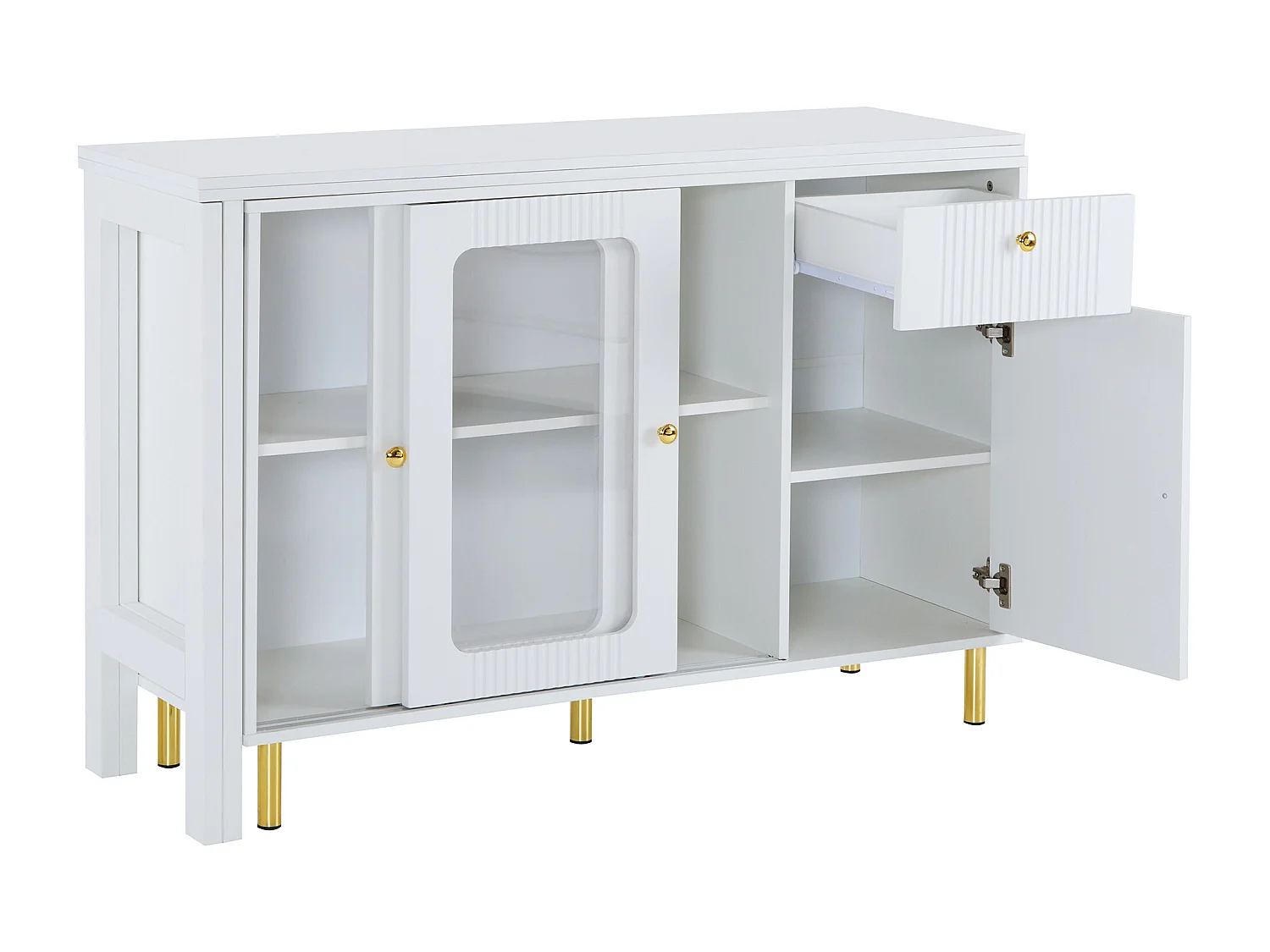 Modern dressoir met uitschuifbaar draaibaar blad - diverse opbergmogelijkheden - MDF - Wit