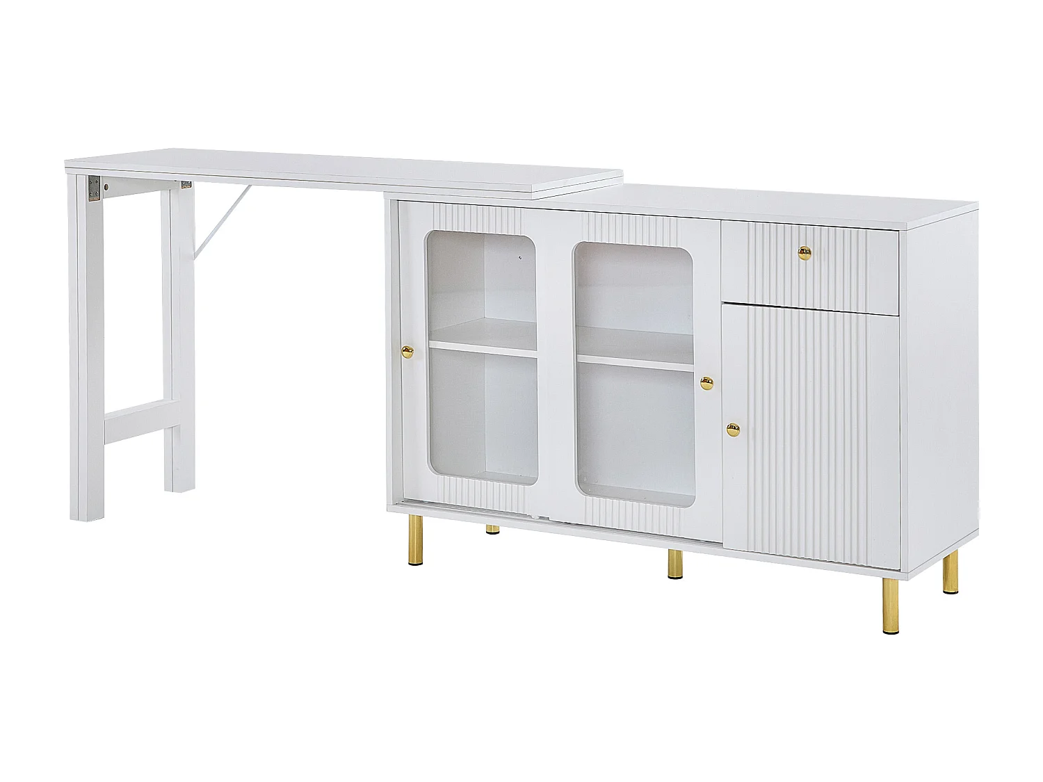 Modern dressoir met uitschuifbaar draaibaar blad - diverse opbergmogelijkheden - MDF - Wit