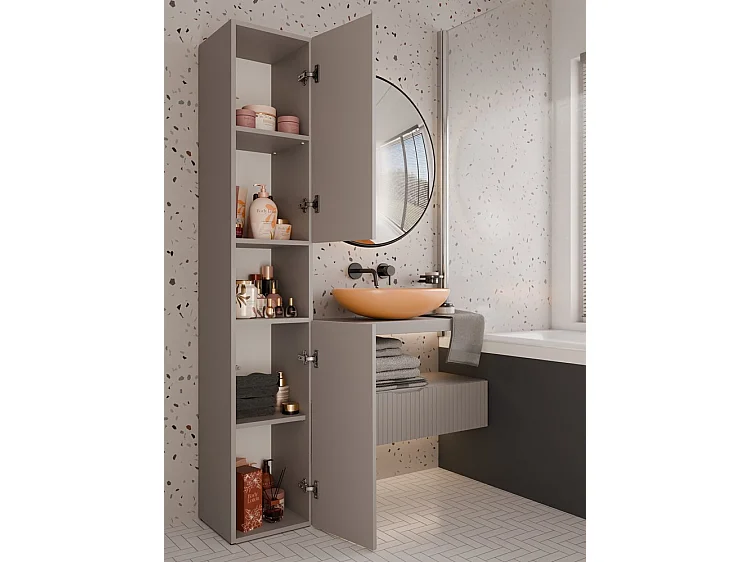 LUANA - Meuble salle de bain 2 portes - 31x30x174 cm - Colonne rangement SDB - Gris