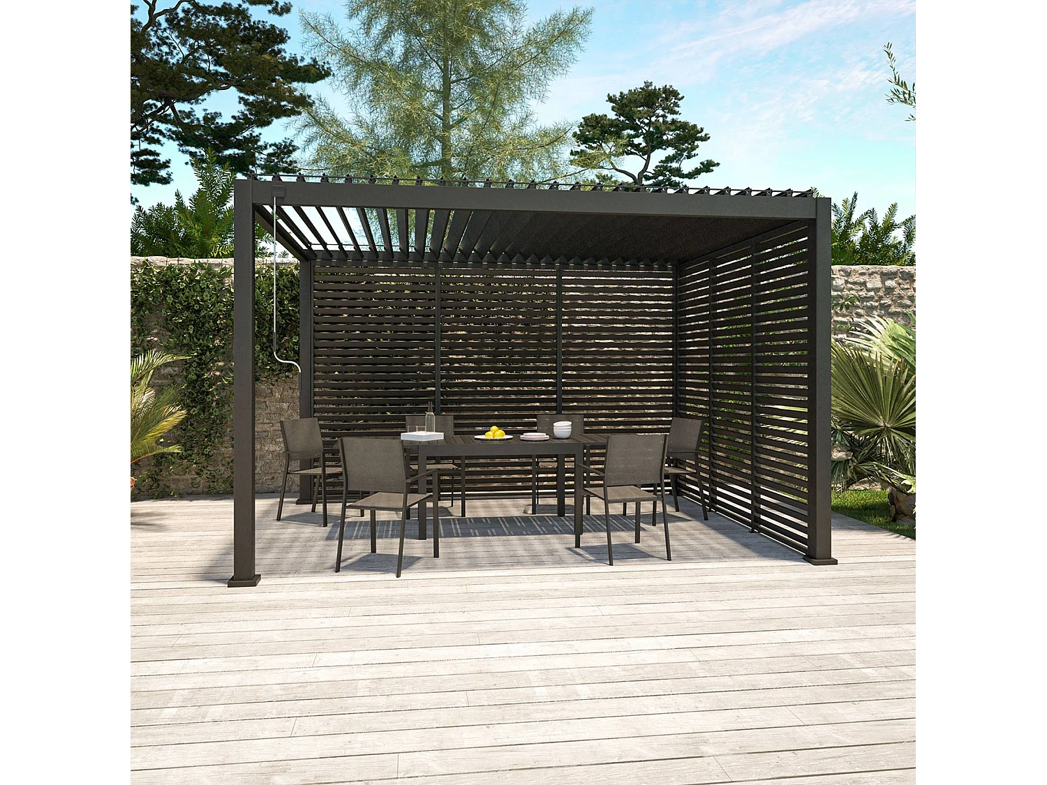 Persienne 130cm pour pergola bioclimatique Triomphe. côté 4m. panneau brise vue. aluminium. anthracite