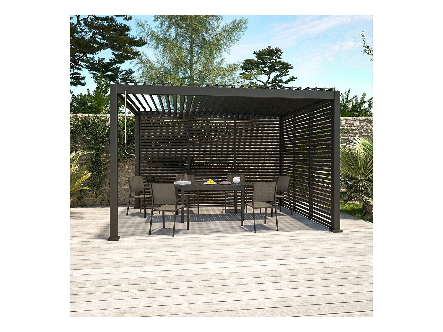 Persienne 100cm pour pergola bioclimatique Triomphe. panneau brise vue. côté 3m. aluminium. anthracite
