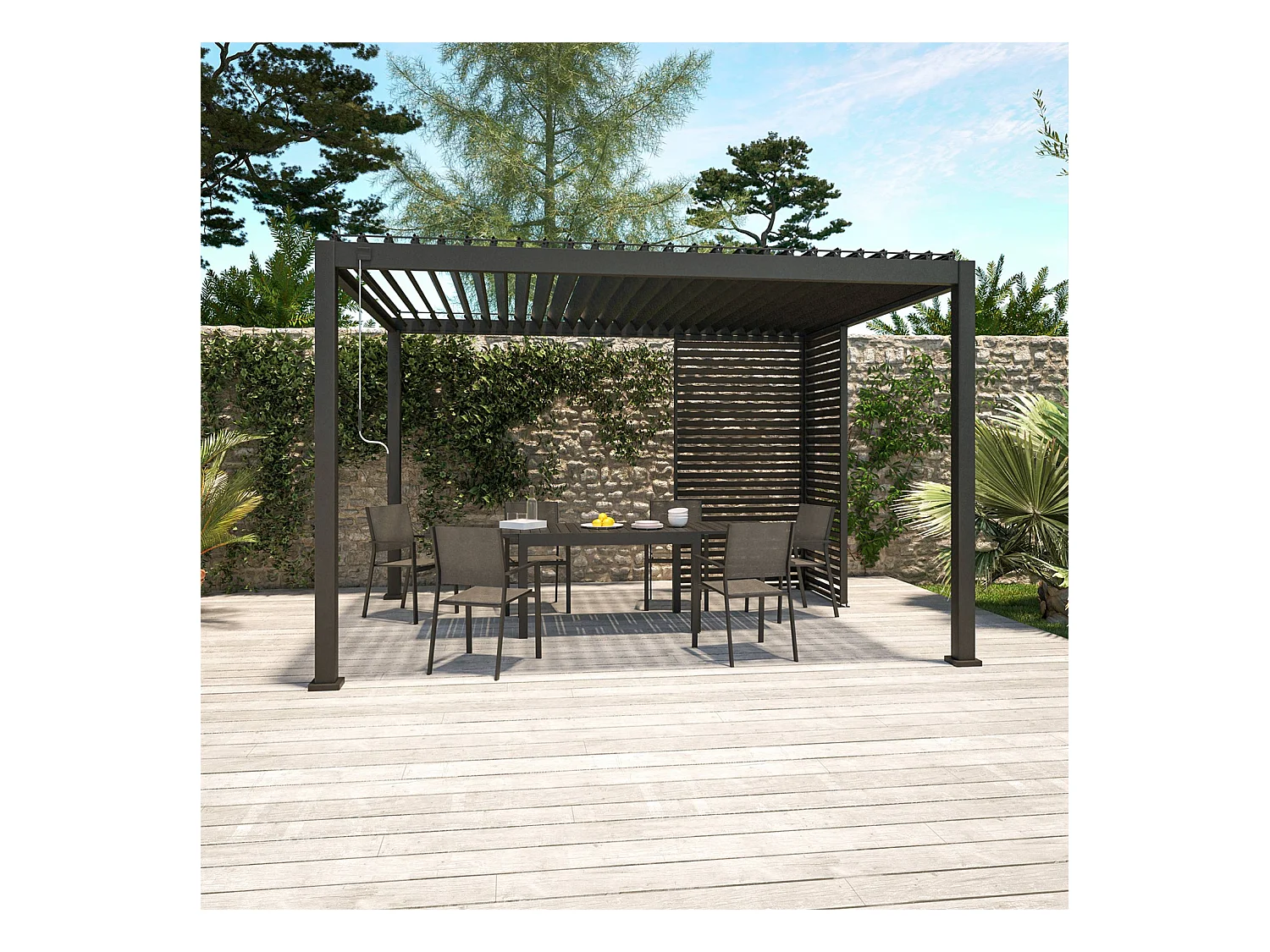 Persienne 100cm pour pergola bioclimatique Triomphe. panneau brise vue. côté 3m. aluminium. anthracite