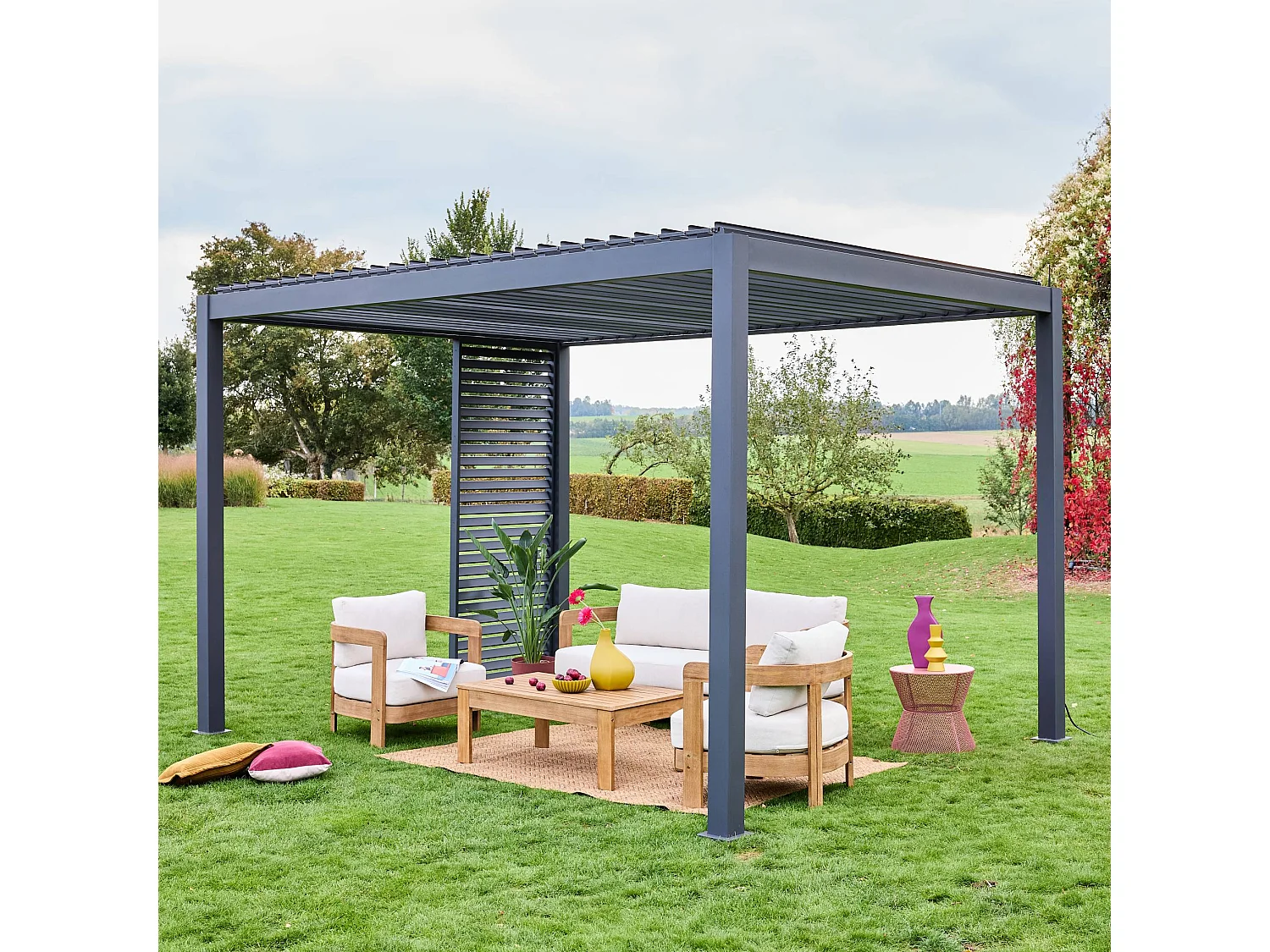 Persienne 100cm pour pergola bioclimatique Triomphe. panneau brise vue. côté 3m. aluminium. anthracite
