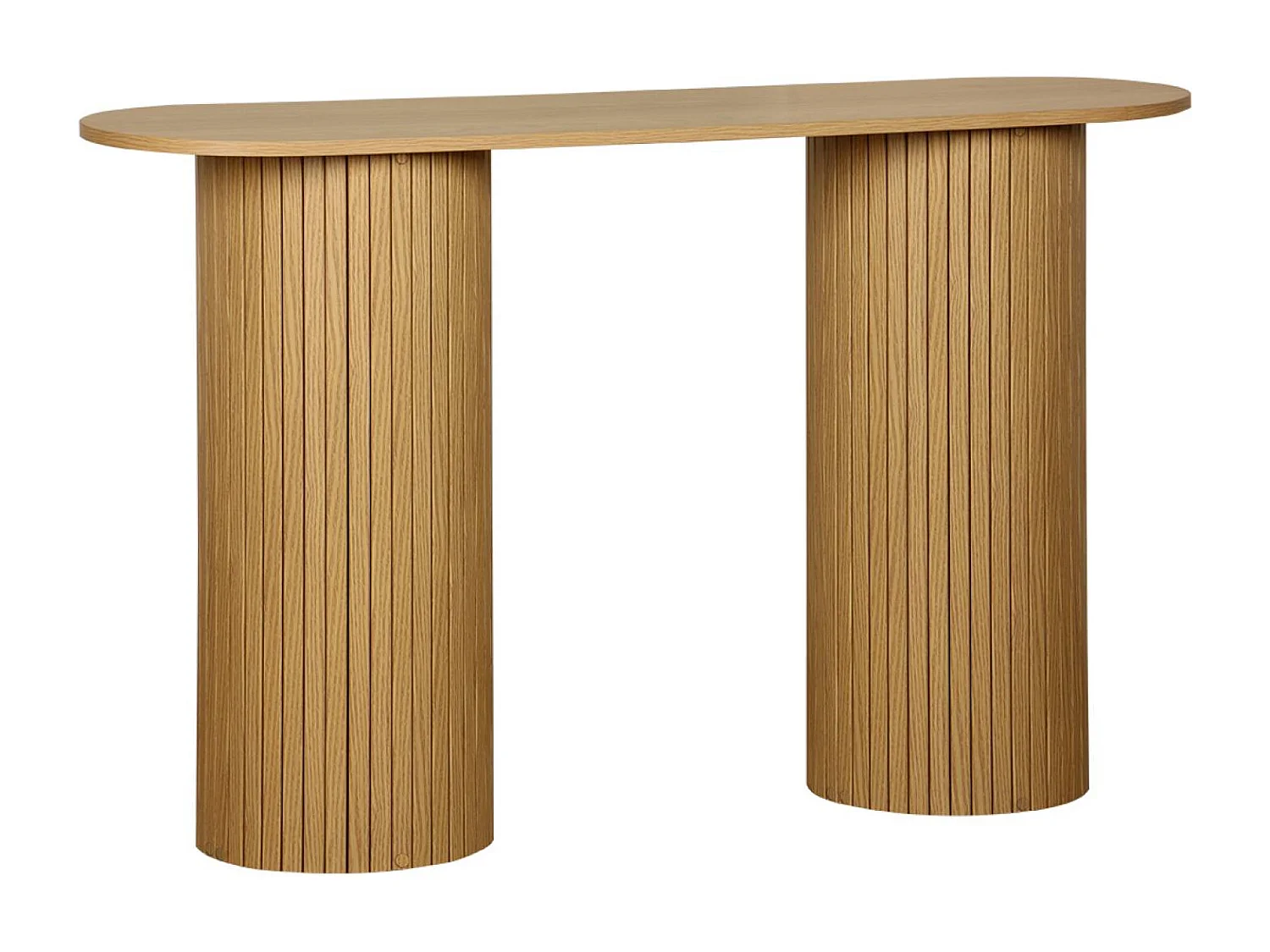 Consolle ovale scandinava con effetto legno scanalato, marrone