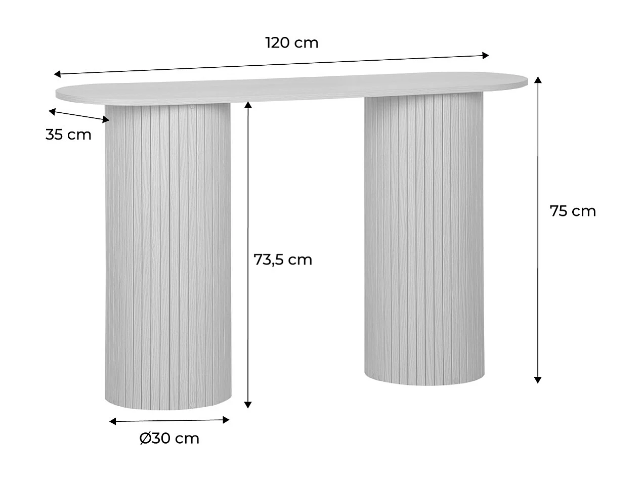 Consolle ovale scandinava con effetto legno scanalato, marrone