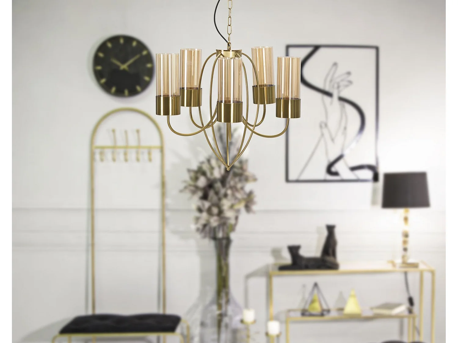 Lampe Suspension 5 Têtes "Versailles" 60cm Or