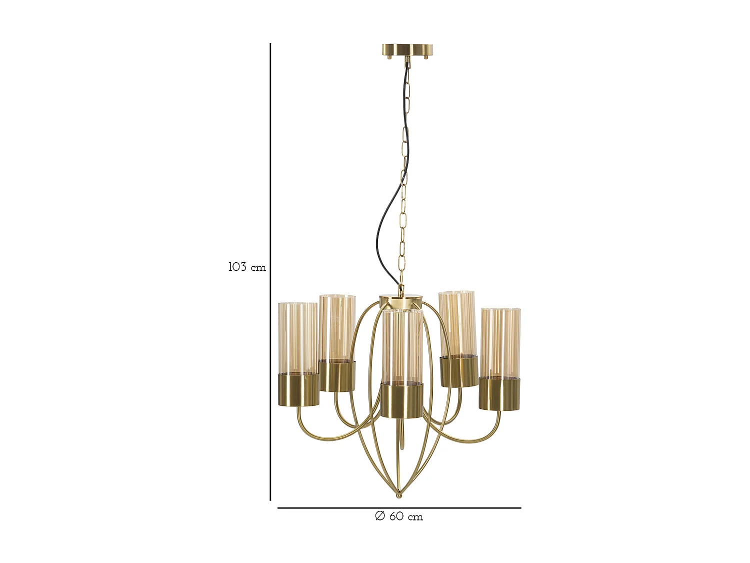 Lampe Suspension 5 Têtes "Versailles" 60cm Or