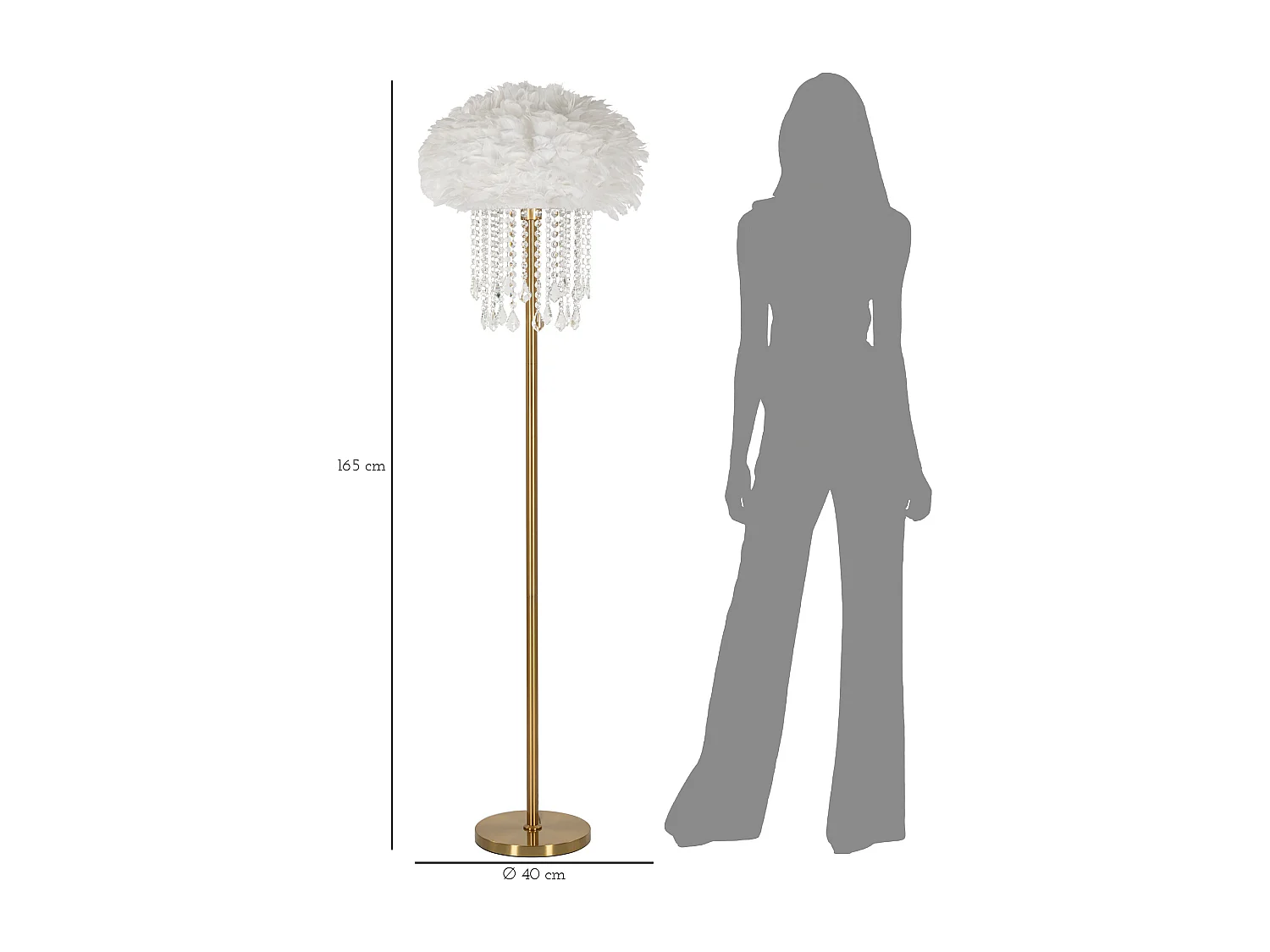 Lampadaire Imitation Plume "Diamon" 165cm Or & Blanc