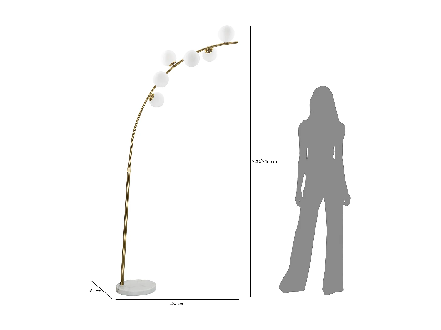 Glamy Arc Lampa Podłogowa 6 Świateł Cm 130X45X220-246