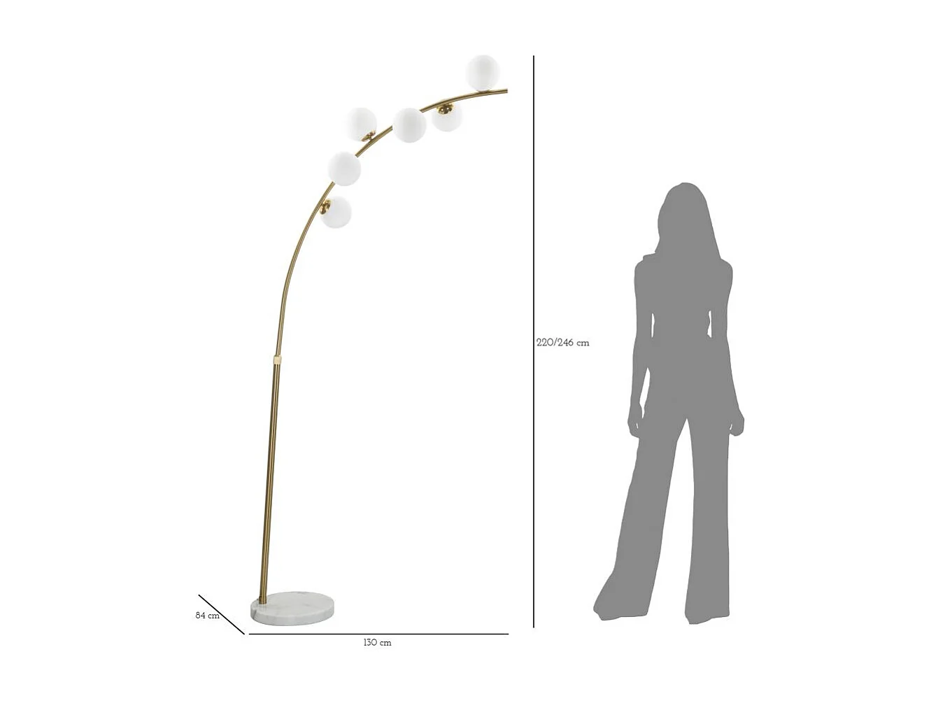 Lampadaire Arc 6 Sphères "Luci" 220cm Blanc & Or