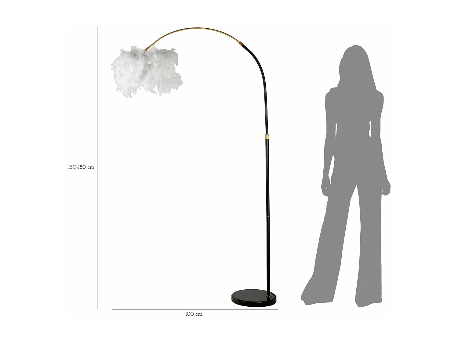 Lampadaire Imitation Plume "Arc" 180cm Blanc & Noir