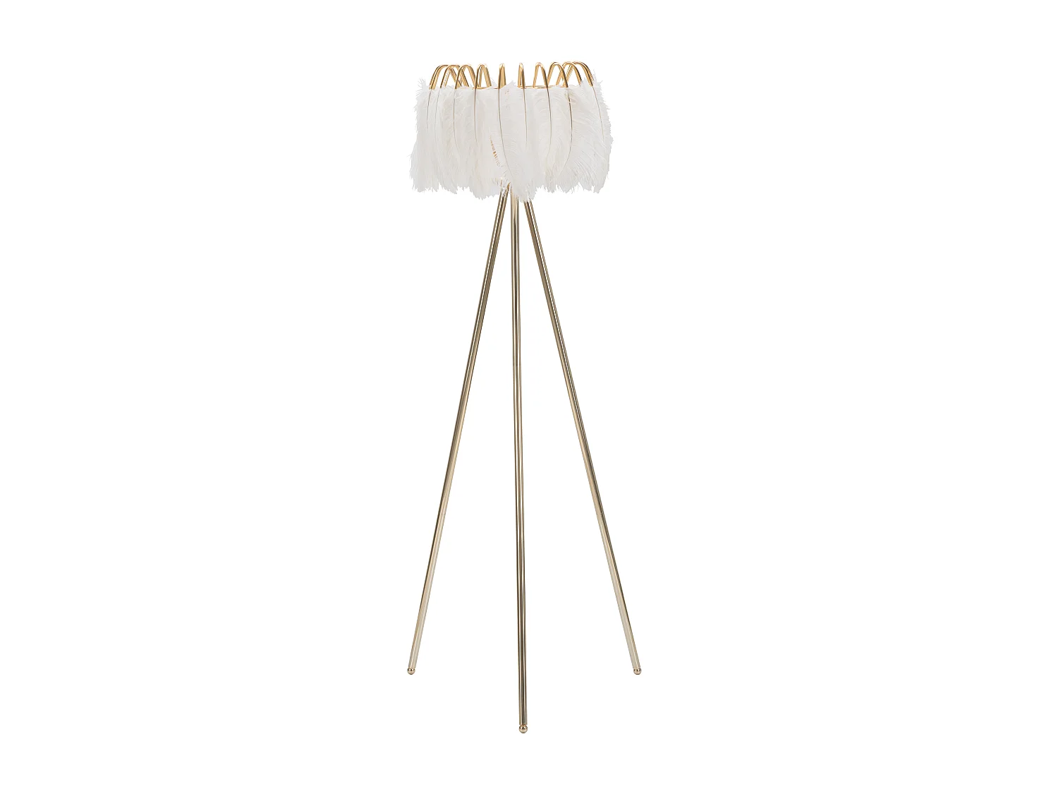 Lampadaire Imitation Plume "Stand" 147cm Or & Blanc