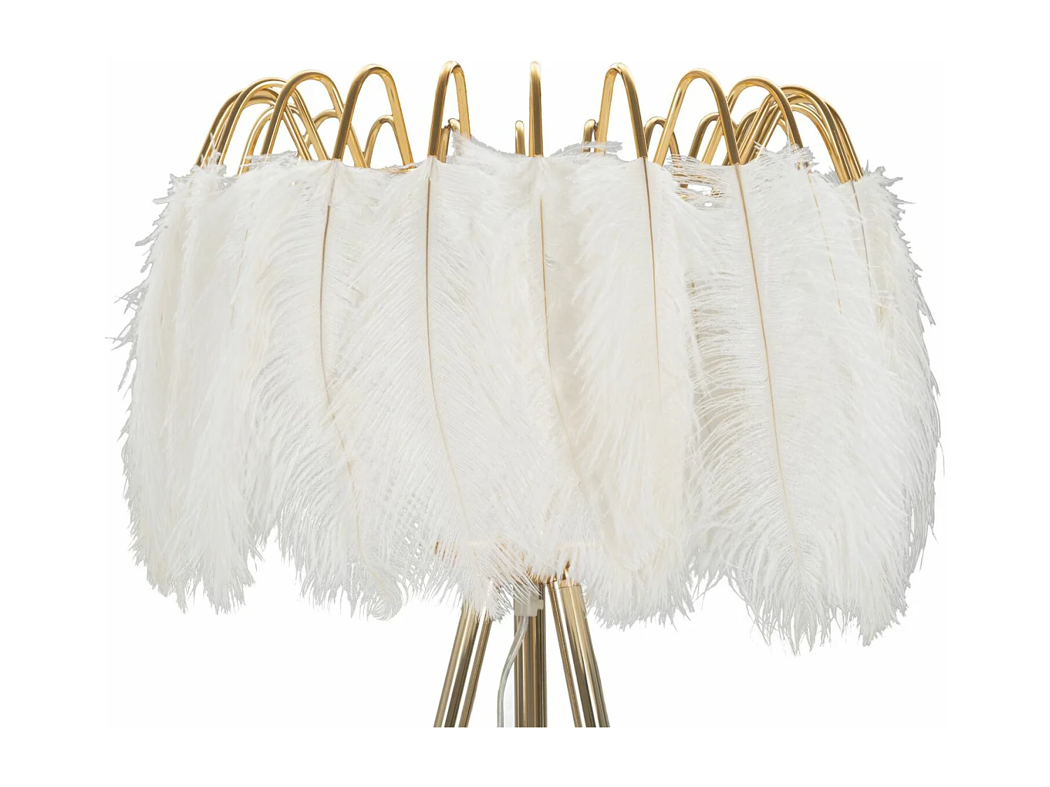Lampadaire Imitation Plume "Stand" 147cm Or & Blanc