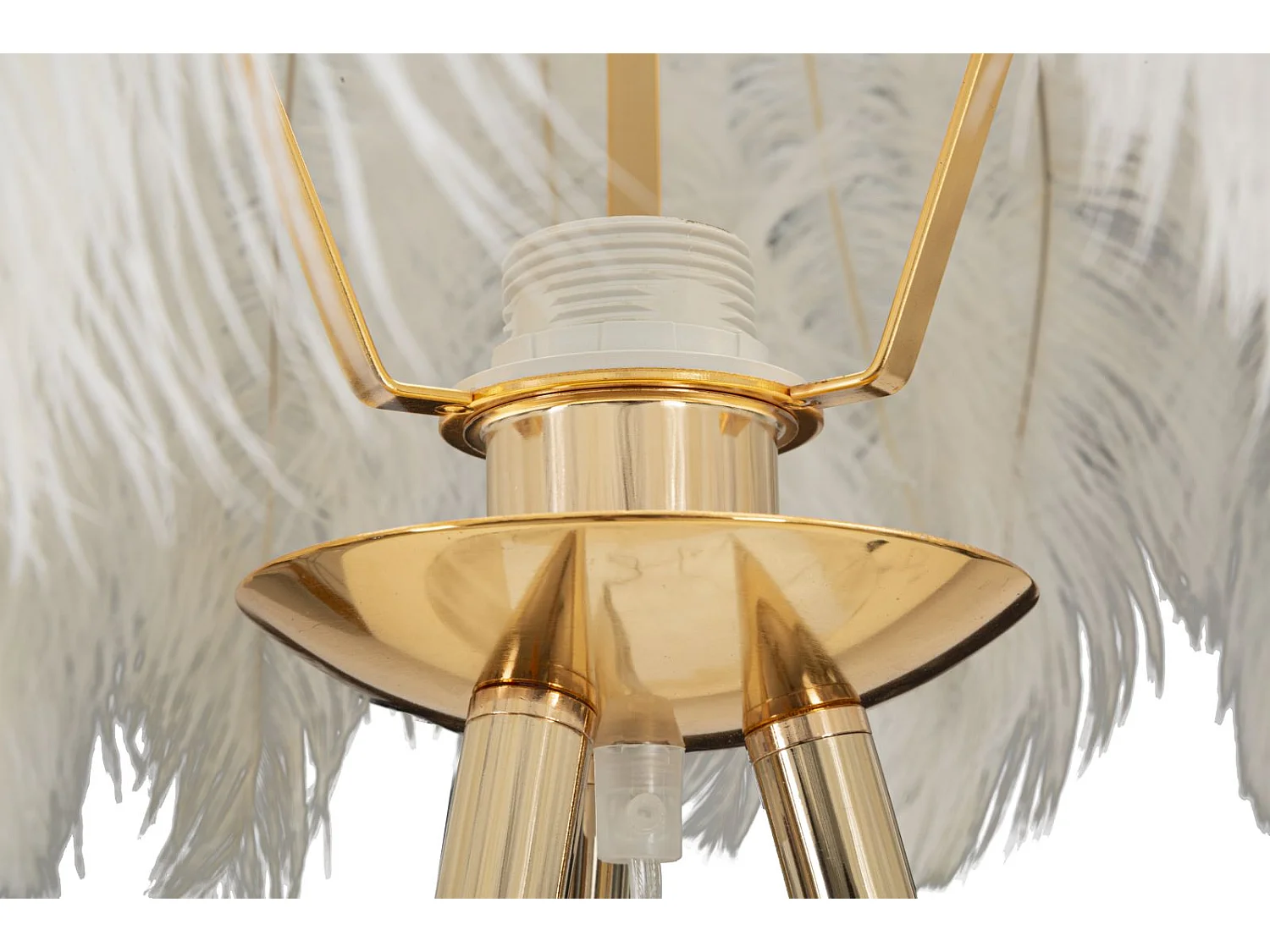 Lampadaire Imitation Plume "Stand" 147cm Or & Blanc