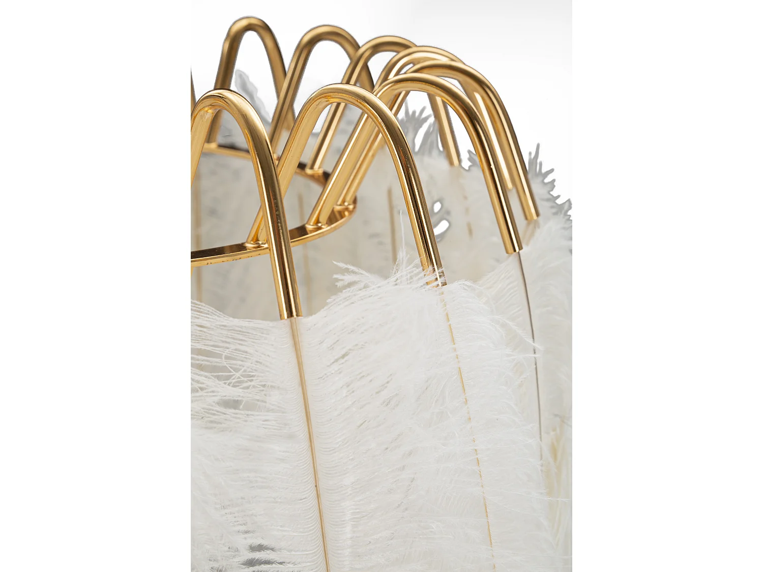 Lampadaire Imitation Plume "Stand" 147cm Or & Blanc