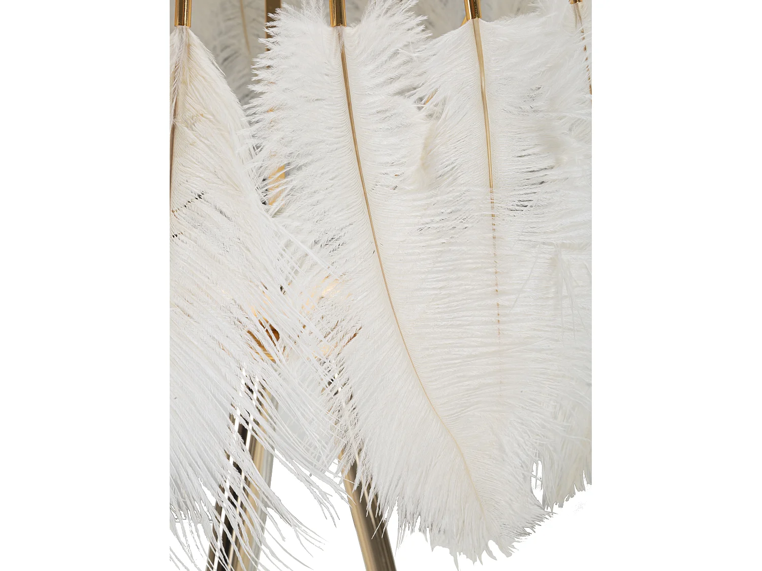 Lampadaire Imitation Plume "Stand" 147cm Or & Blanc