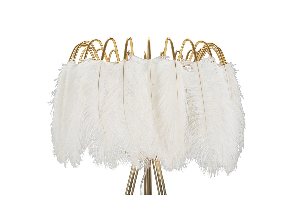 Lampadaire Imitation Plume "Stand" 147cm Or & Blanc