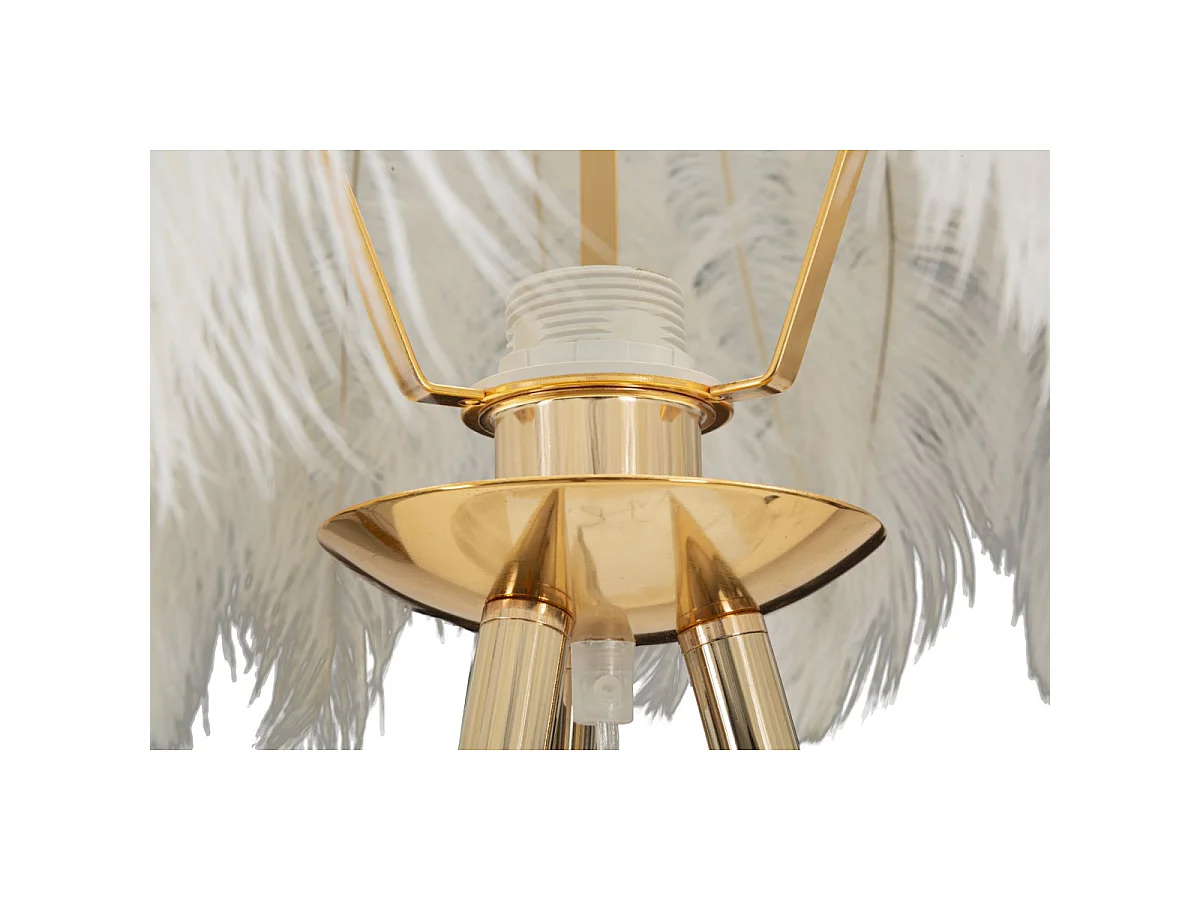 Lampadaire Imitation Plume "Stand" 147cm Or & Blanc