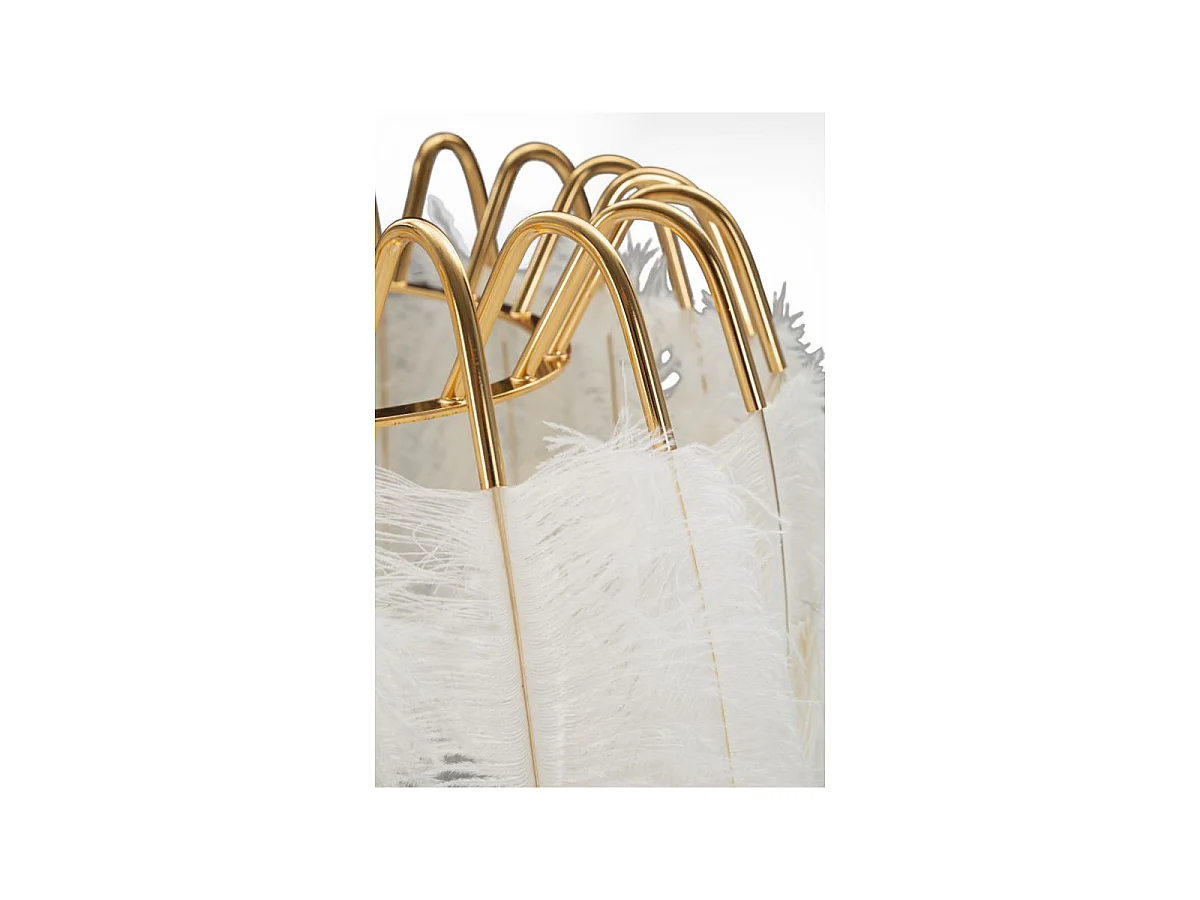 Lampadaire Imitation Plume "Stand" 147cm Or & Blanc