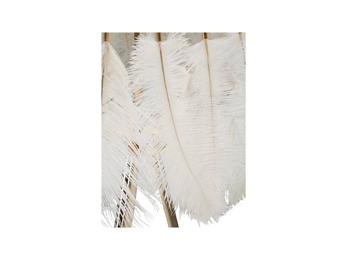 Lampadaire Imitation Plume "Stand" 147cm Or & Blanc