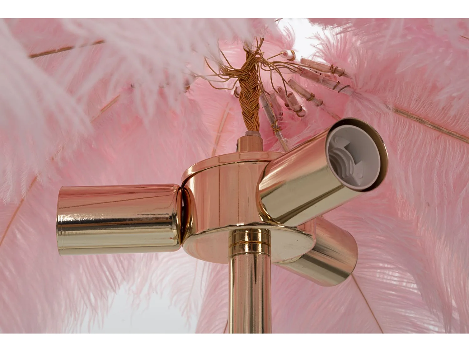 Lampadaire Imitation Plume "Palm" 160cm Or & Rose