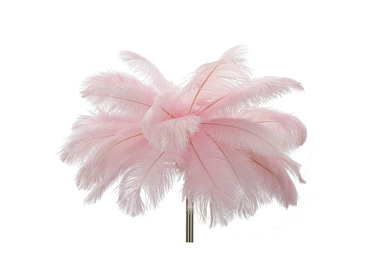 Lampada da Terra Palm Rosa - Piantana 3 Luci E14 in Metallo Dorato e Paralume con Piume Rosa Ø 55x160 cm