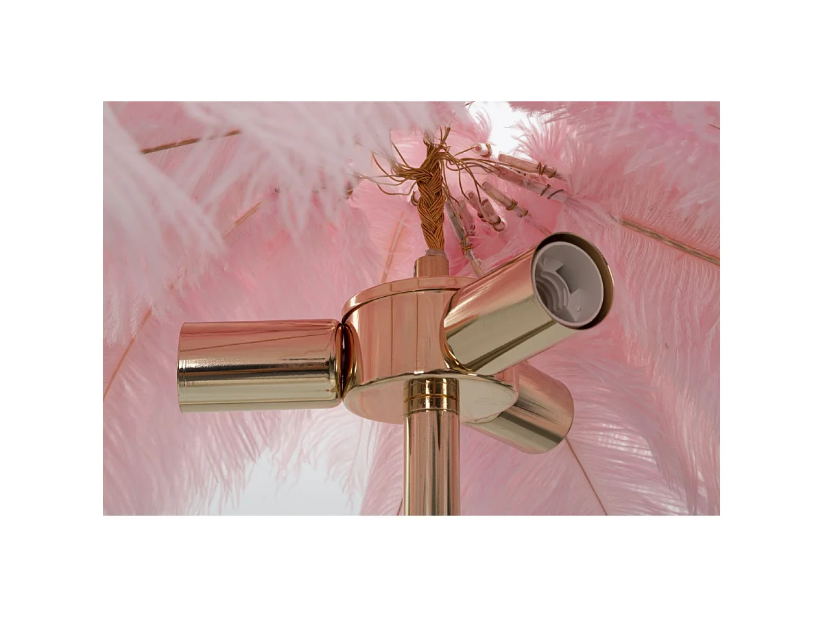 Lampada da Terra Palm Rosa - Piantana 3 Luci E14 in Metallo Dorato e Paralume con Piume Rosa Ø 55x160 cm