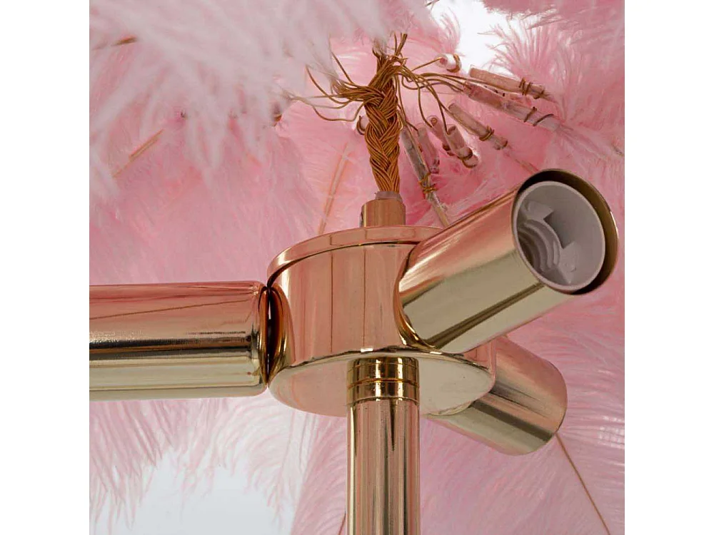 Lampada da Terra Palm Rosa - Piantana 3 Luci E14 in Metallo Dorato e Paralume con Piume Rosa Ø 55x160 cm