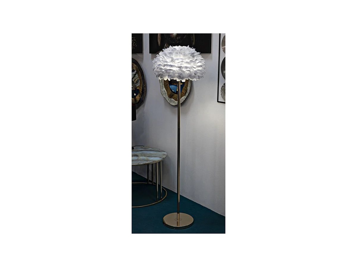 Lampadaire Imitation Plume "Slim" 170cm Or & Gris