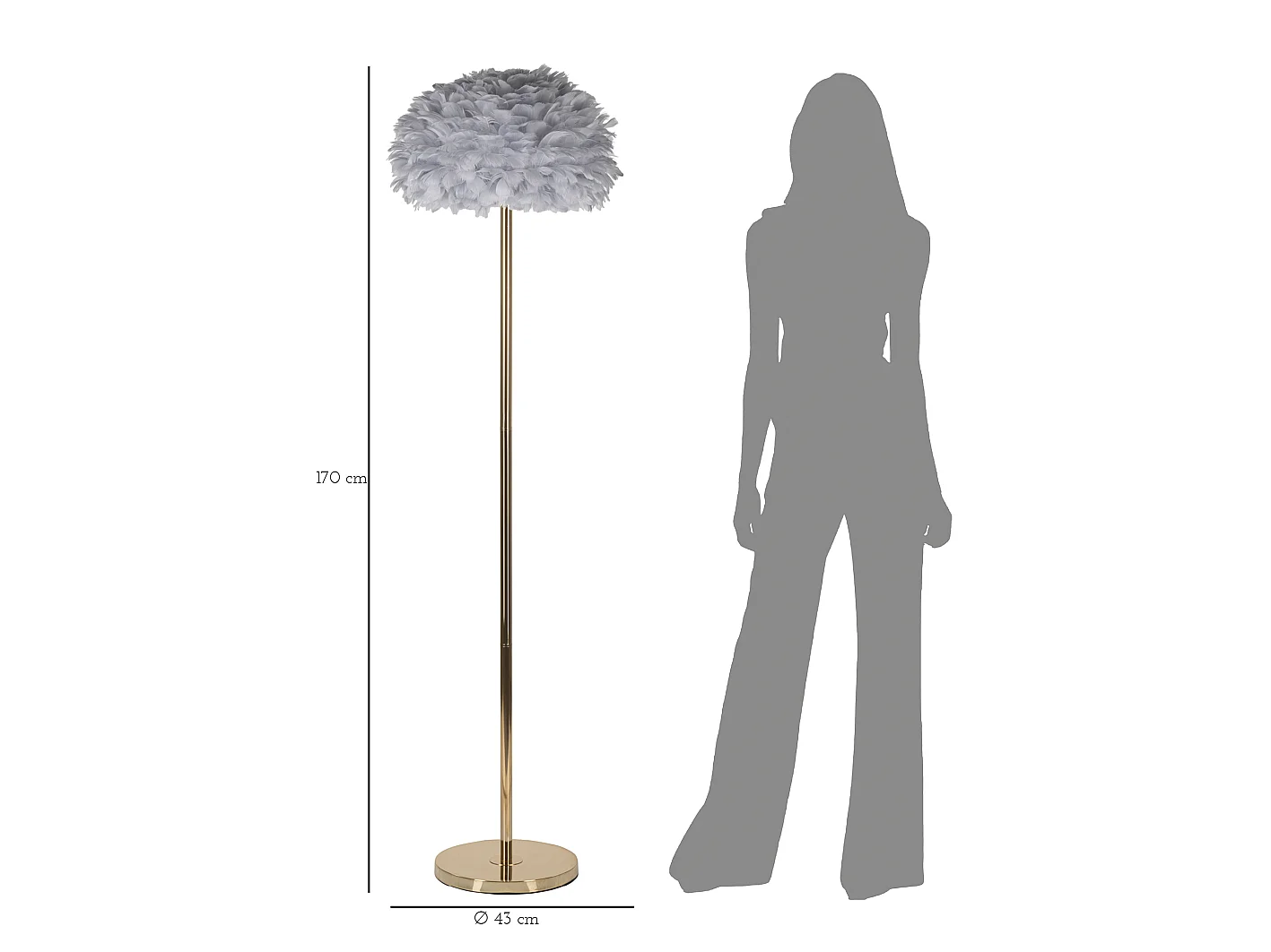 Lampadaire Imitation Plume "Slim" 170cm Or & Gris