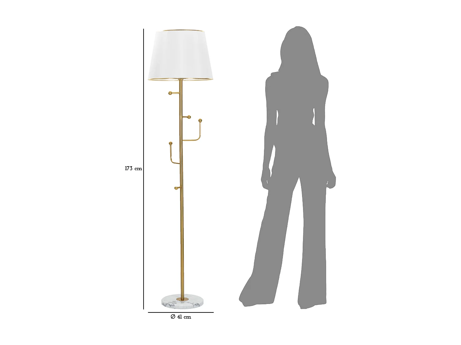 Lampadaire Design en Métal "Hanger" 173cm Blanc & Or