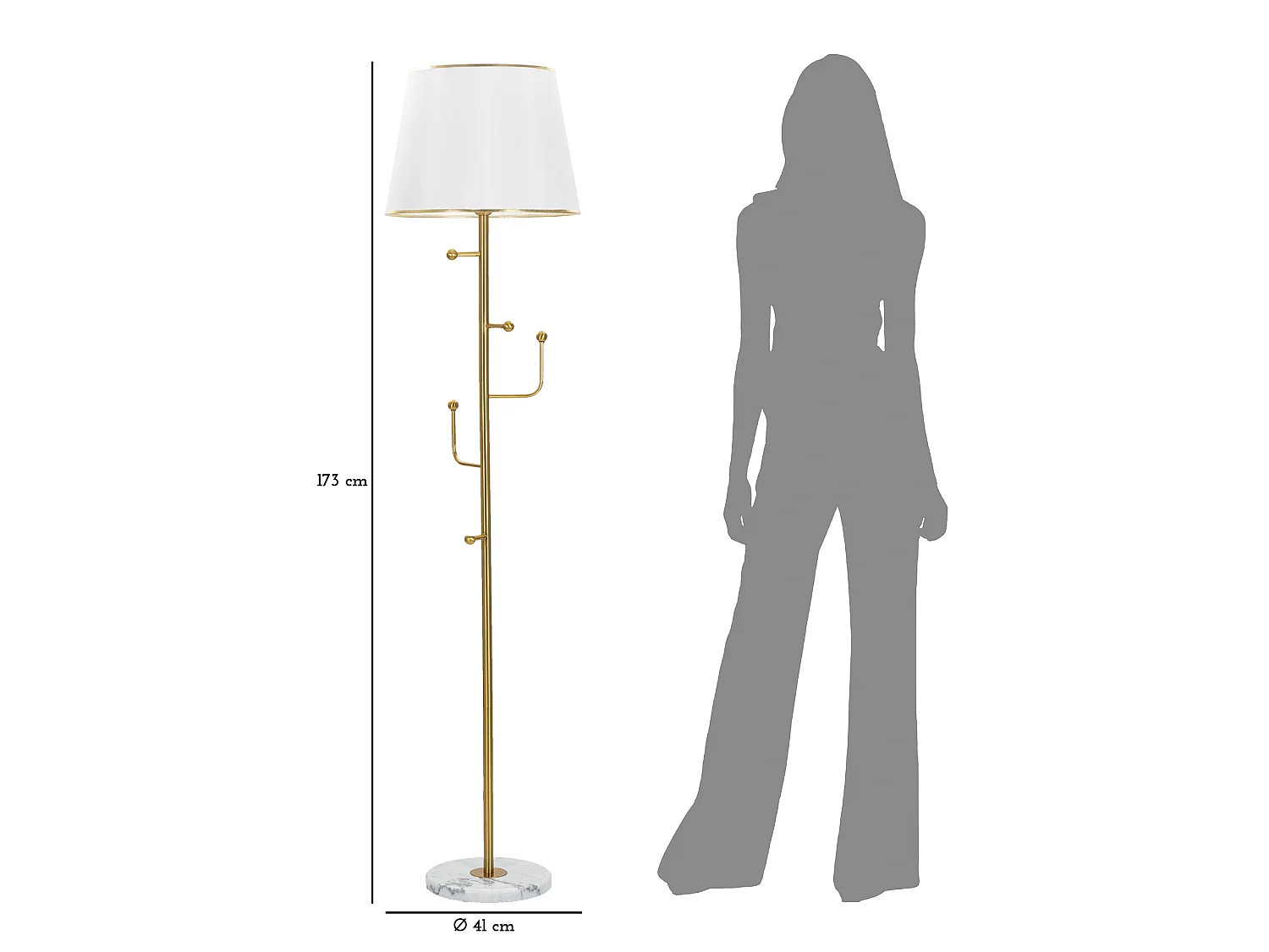 Lampadaire Design en Métal "Hanger" 173cm Blanc & Or