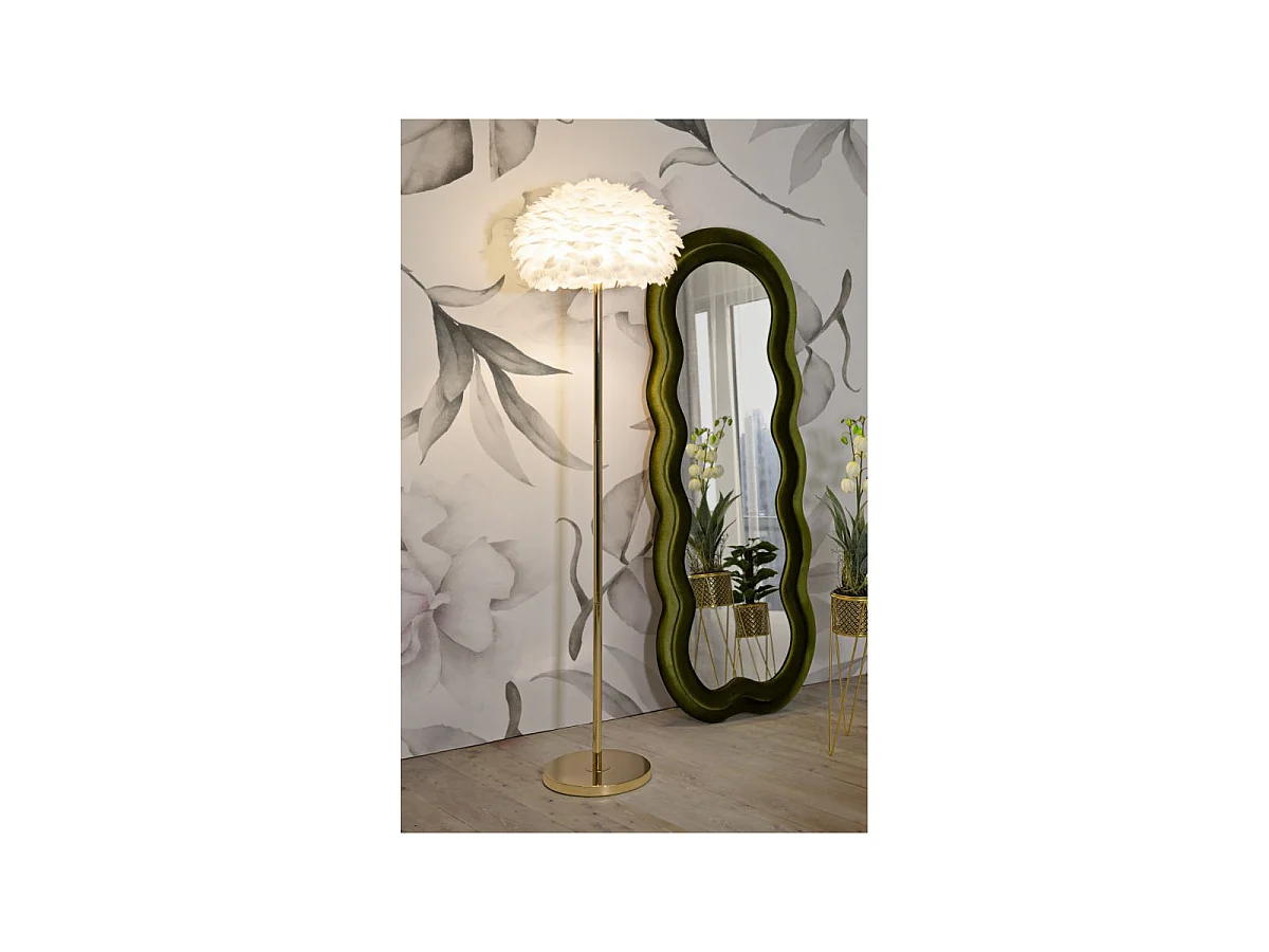 Lampadaire Imitation Plume "Slim" 170cm Or & Blanc