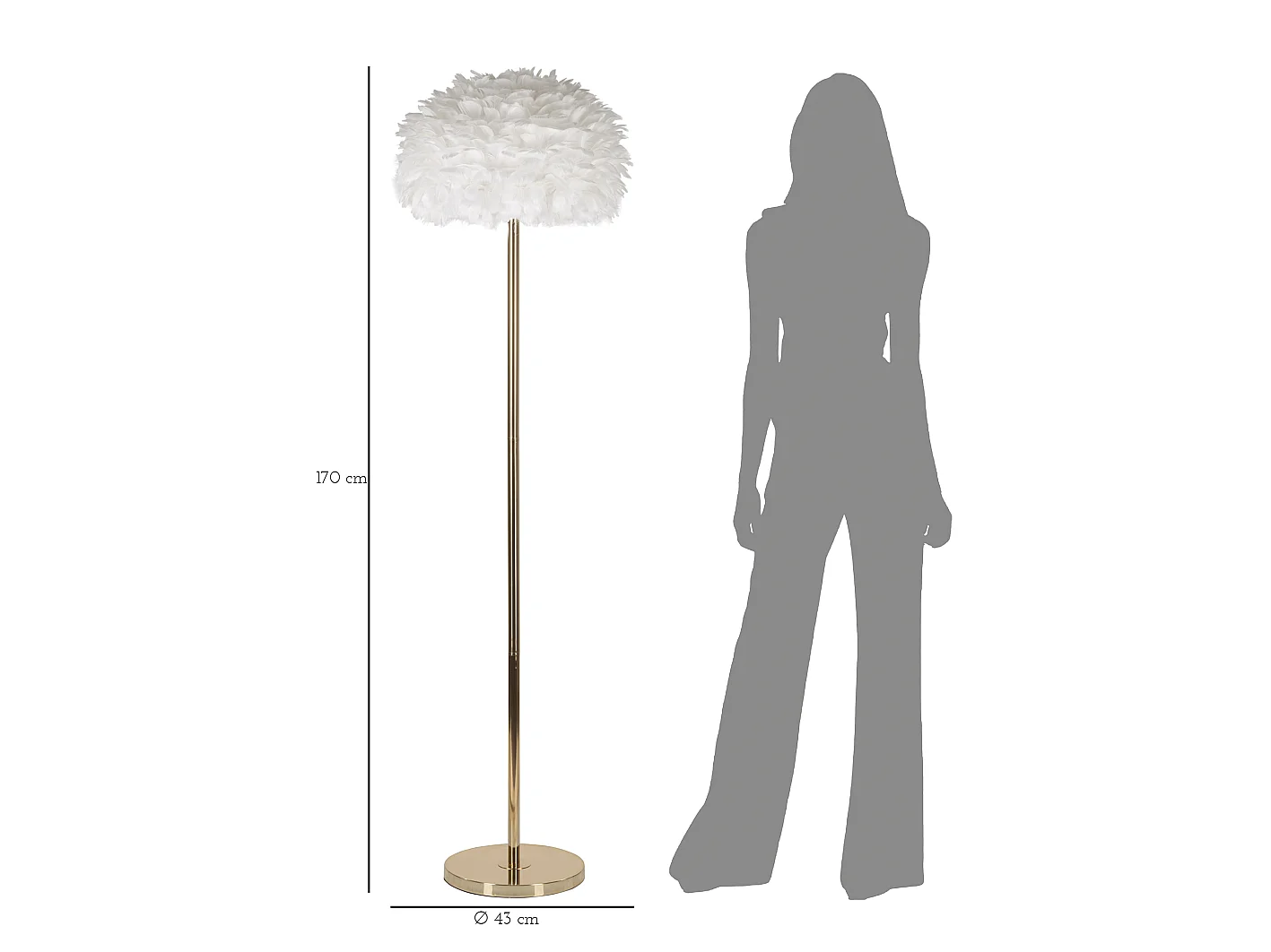 Lampadaire Imitation Plume "Slim" 170cm Or & Blanc