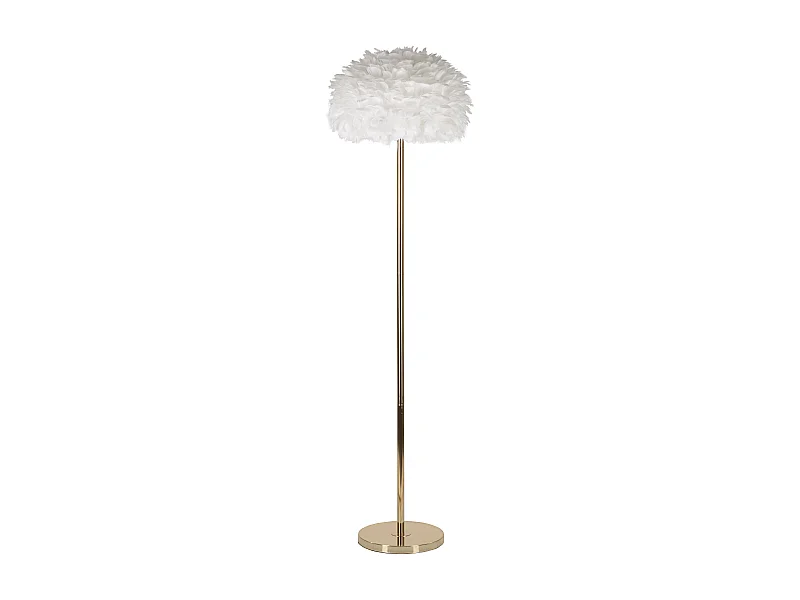 Lampadaire Imitation Plume "Slim" 170cm Or & Blanc