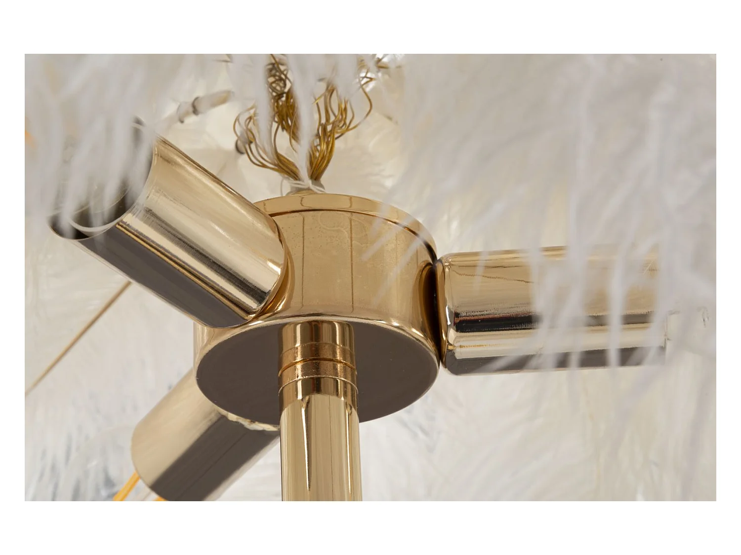 Lampadaire Imitation Plume "Palm" 160cm Or & Blanc