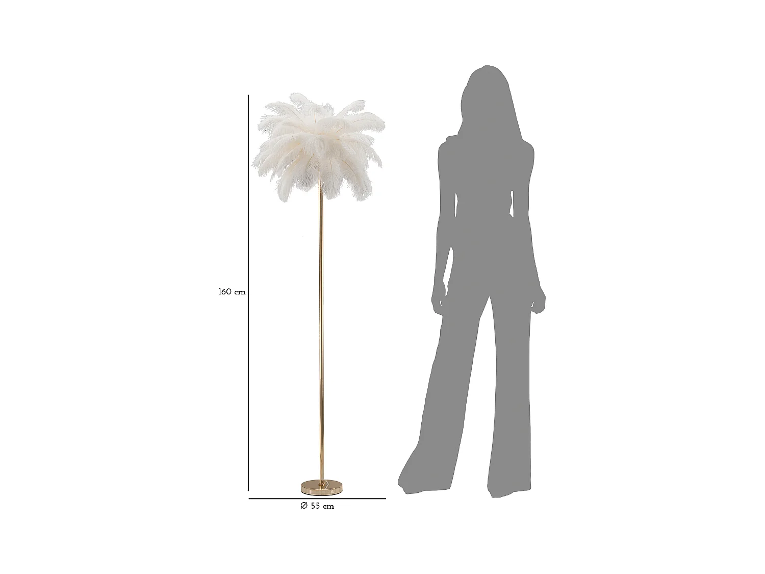 Lampadaire Imitation Plume "Palm" 160cm Or & Blanc