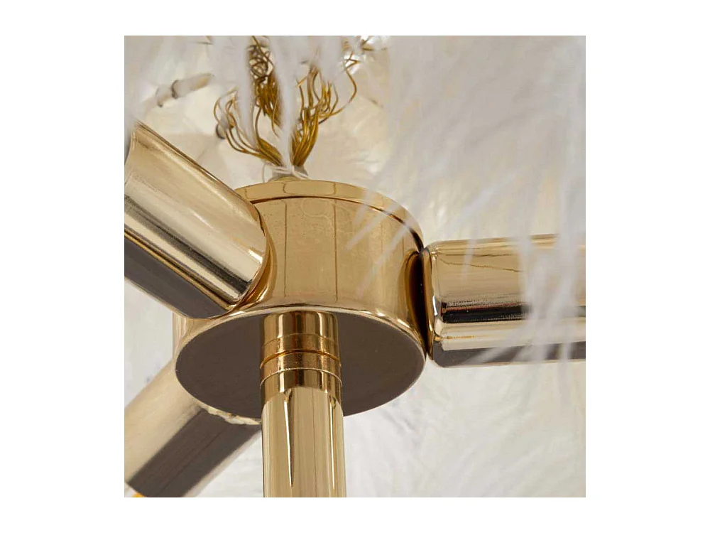 Lampadaire Imitation Plume "Palm" 160cm Or & Blanc