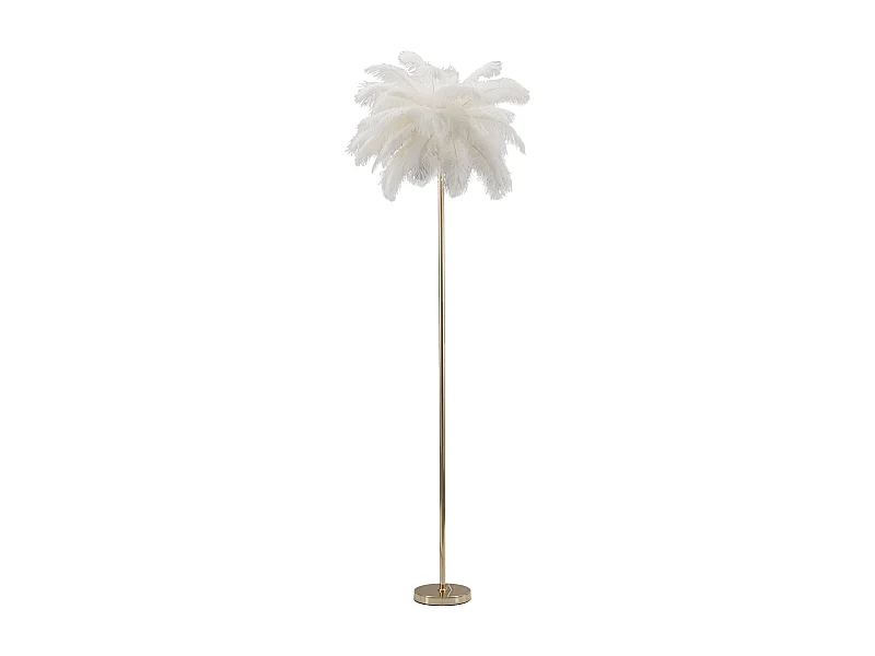 Lampadaire Imitation Plume "Palm" 160cm Or & Blanc
