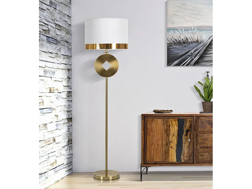 Lampadaire en Métal "Coin" 151cm Or & Blanc