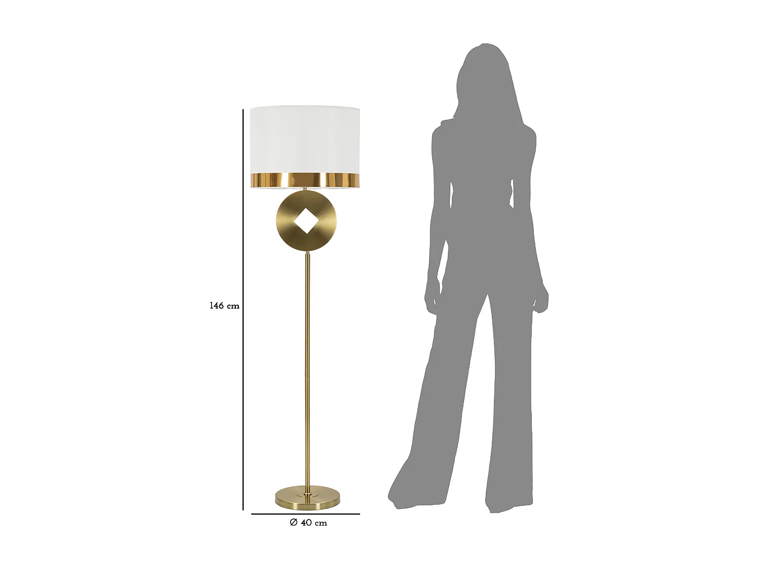 Lampadaire en Métal "Coin" 151cm Or & Blanc