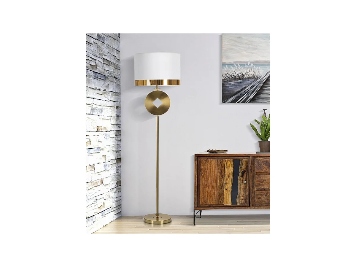 Lampadaire en Métal "Coin" 151cm Or & Blanc