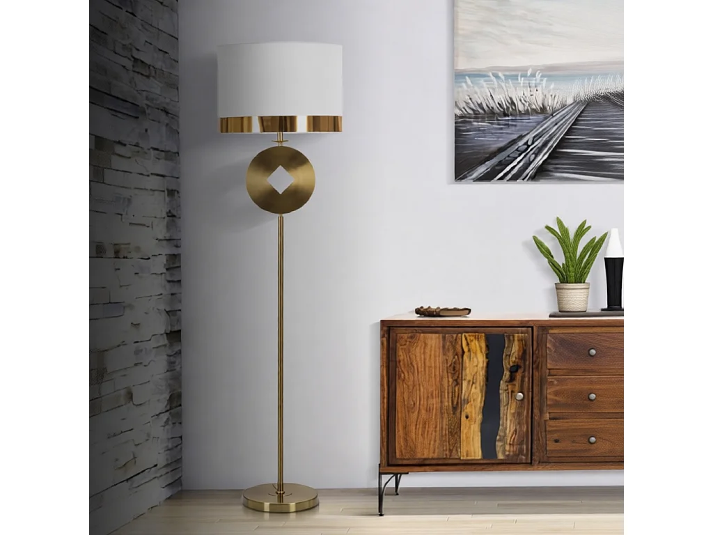 Lampadaire en Métal "Coin" 151cm Or & Blanc