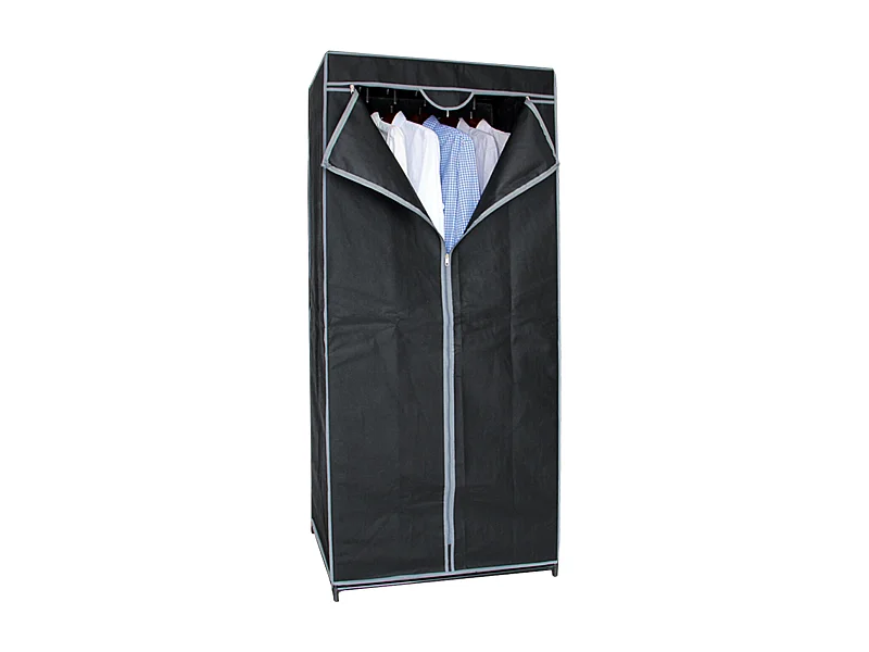 Armoire de rangement penderie dressing en toile coloris noir - Longueur 70 x profondeur 45 x Hauteur 160 cm.