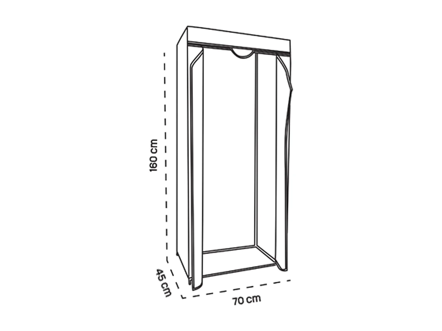 Armoire de rangement penderie dressing en toile coloris noir - Longueur 70 x profondeur 45 x Hauteur 160 cm.