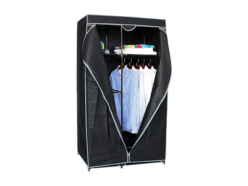 Armoire de rangement penderie dressing en toile coloris noir - Longueur 88 x profondeur 45 x Hauteur 160 cm.
