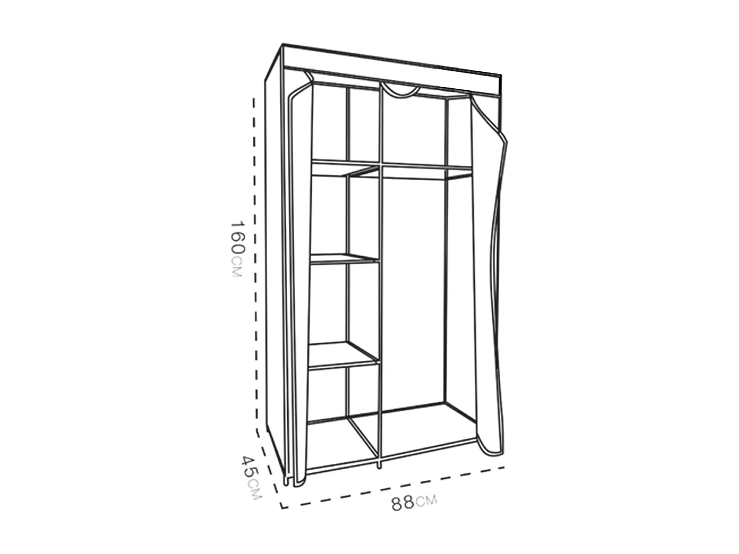 Armoire de rangement penderie dressing en toile coloris noir - Longueur 88 x profondeur 45 x Hauteur 160 cm.