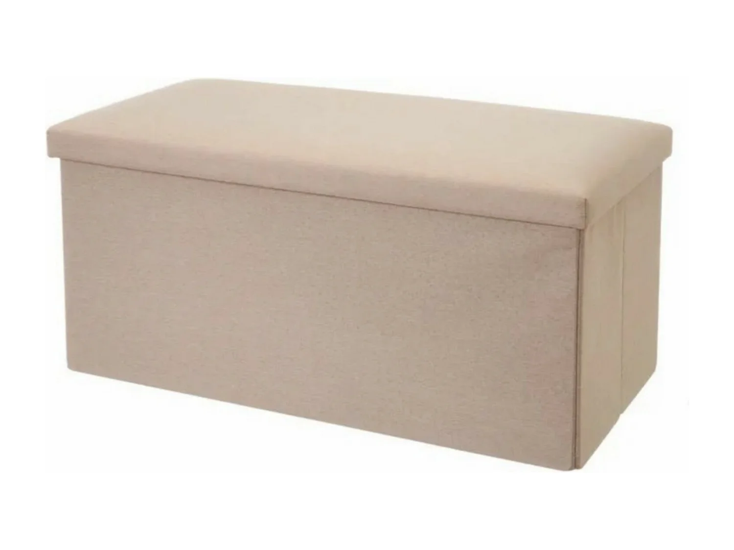 Pouf banquette coffre de rangement pliant en lin coloris beige foncé - Longueur 76 x Profondeur 38 x Hauteur 38 cm