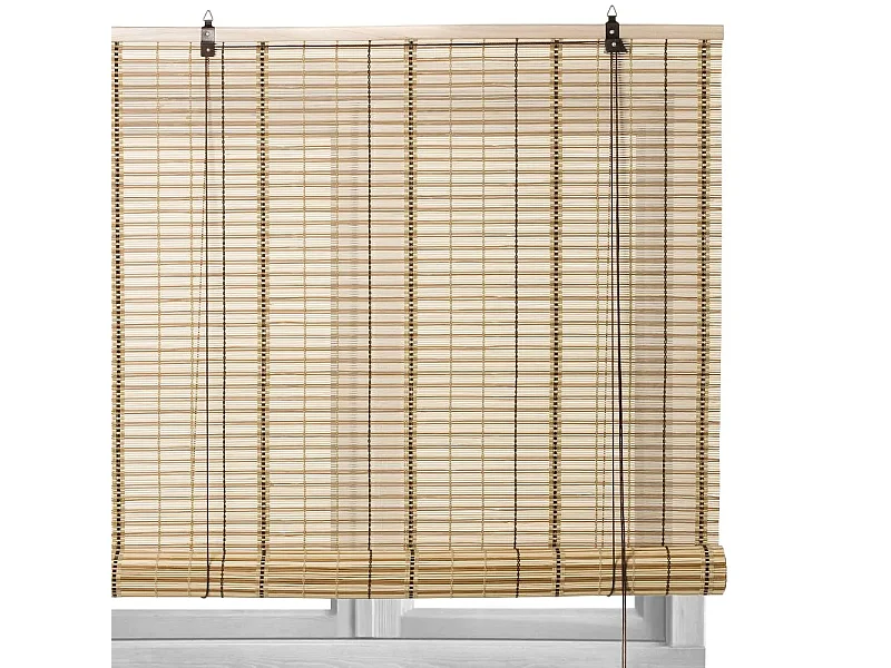 Store enrouleur retrousser en bambou coloris beige, store à rouleau aveugle, rideau occultant - Longueur 180 x Profondeur 90 x Hauteur 2.5 cm